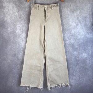 Zara Wide Leg Pants Womens 2 Tan High Rise Raw Hem Denim Trousers 8246/253/718